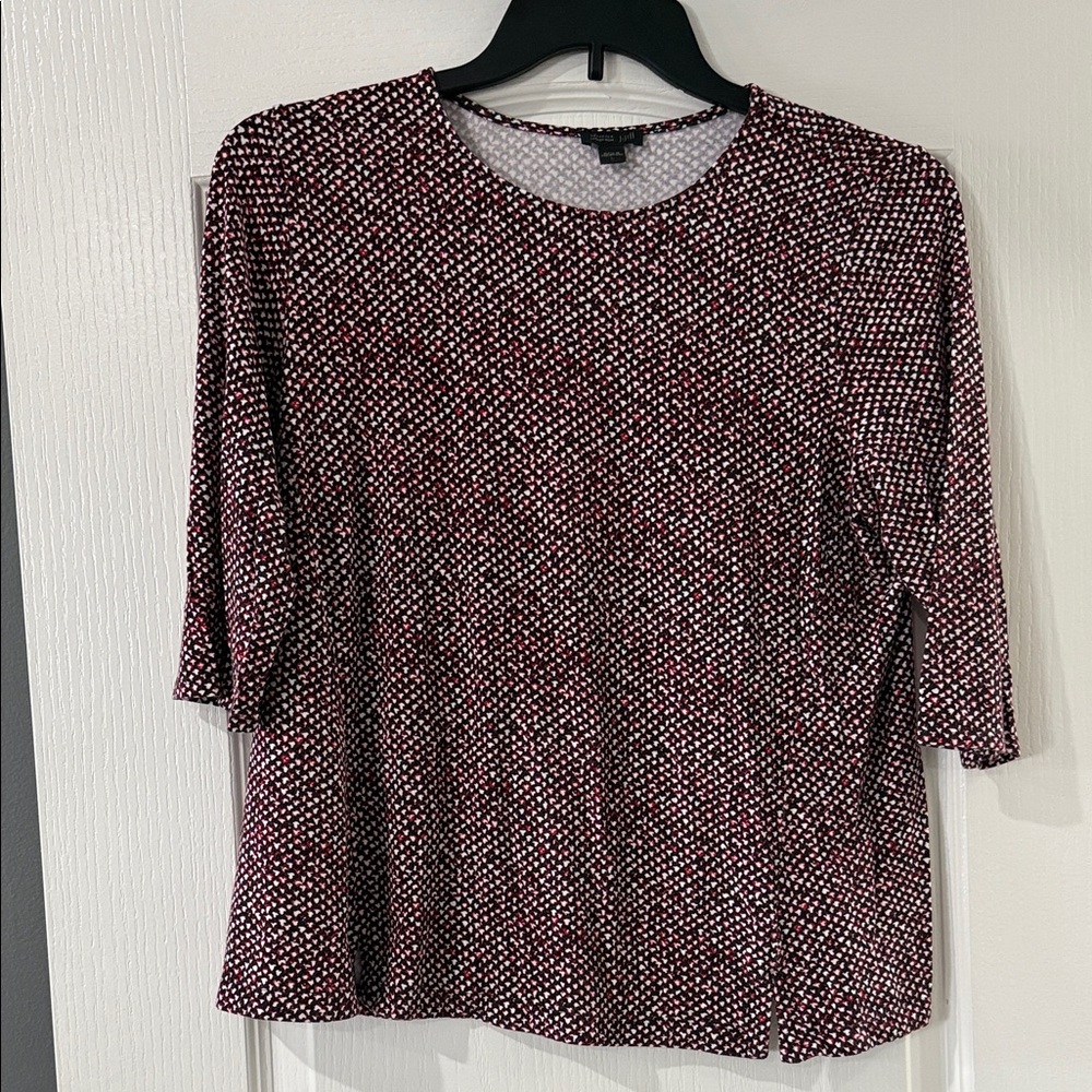 J. Jill Red and White‎ Patterned 3/4 Sleeve Top Sz Large
